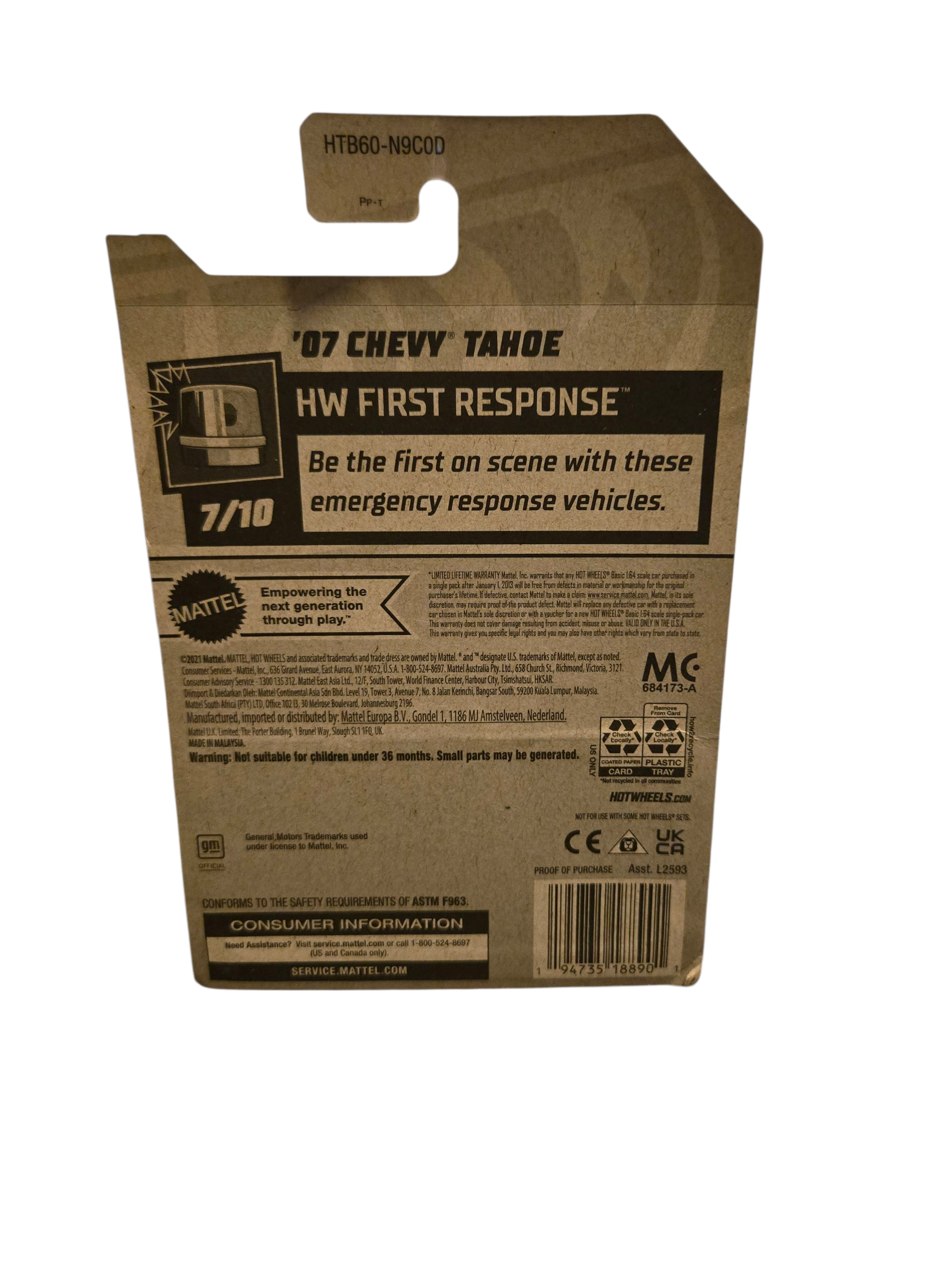 Hot Wheels '07 Chevy Tahoe - HW First Response Series (Yellow) - 57/250