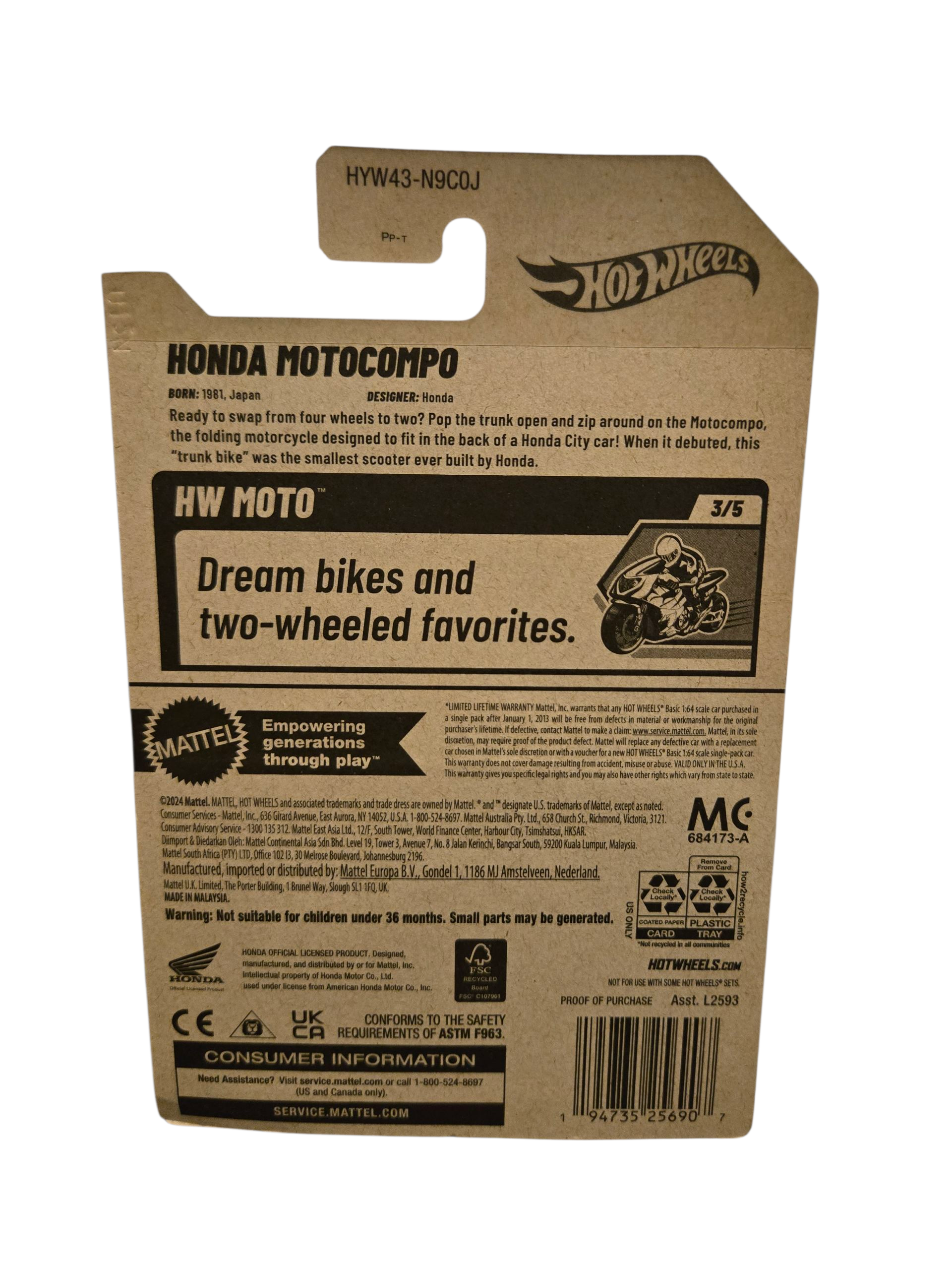 Hot Wheels 2025 Honda Motocompo - HW Moto Series #181/250